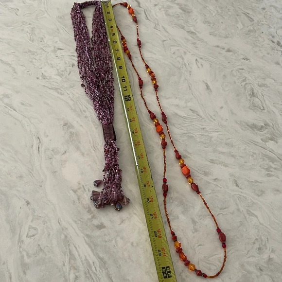 Bundle 6 Beaded long Necklaces Red Green Blue Orange Purple Yellow Brown - Picture 15 of 17